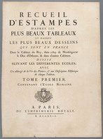 KG 14537
<br/>
Titelblad en beschrijvende tekst bij bundel reproductiegrafiek
<br/>
<em>Imprimerie Royale</em>